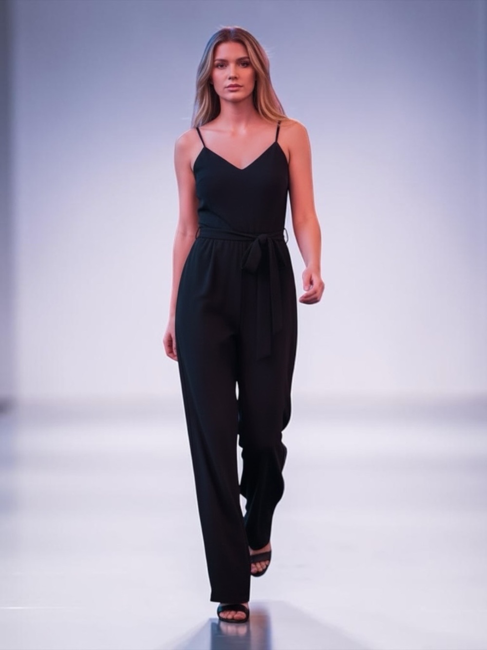 Emerald Sundae Black V-Neck Tie-Waist Jumpsuit